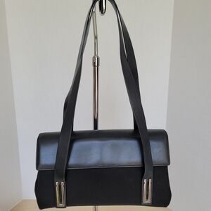 Salvatore Ferragamo Vintage Black Nylon Y2K 90s Double Handle Shoulder Bag Purse